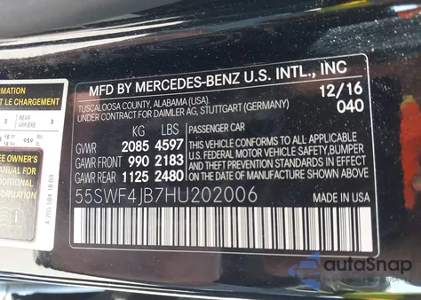 2017 Mercedes-Benz C 300 from USA, damaged, VIN 55SWF4JB7HU202006